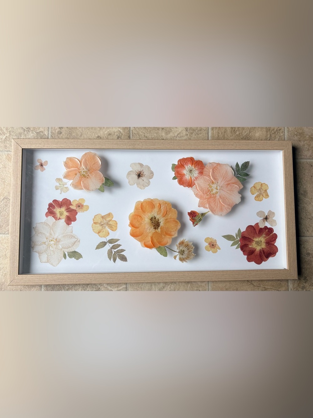 Framed Floral Art Print in Orange, Crimson and Cream